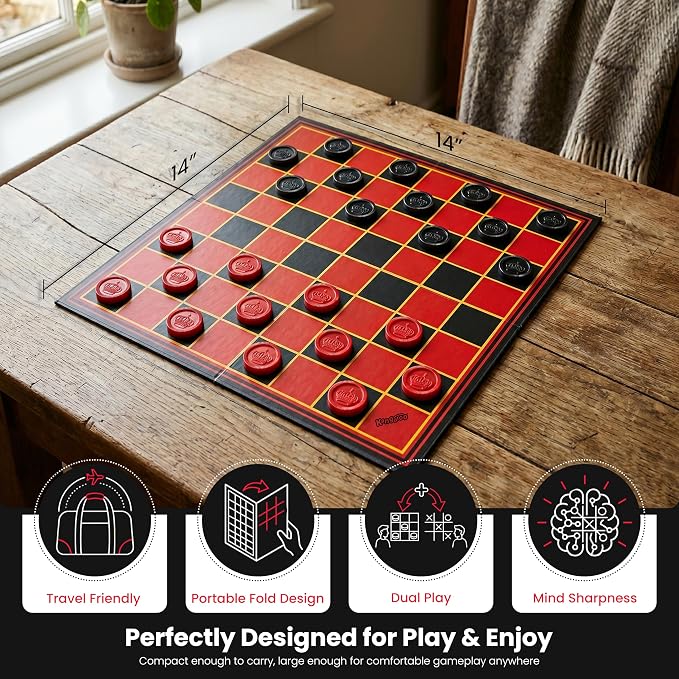 Kangaroo - Multiplayers Strategy Checker Board Game for Kids & Adults - Portable Educational Travel Cardboard Checkers - Includes Large Board w/ 24 Checkers (12 Red and 12- Black) 15x15 Inches | Multiplayers Strategy Portable Educational Travel Cardboa...