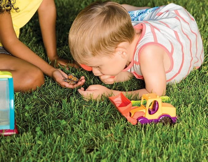 B. toys Bug Bungalow Bug Catching Kit with Mesh Bug House Case, Summer | 4-piece insect catching kit with mesh case, magnifying container, tweezers, magnifier, carry handle for nature play, 3+ Years