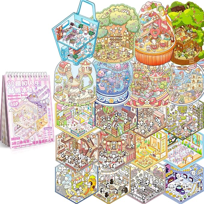 Scene Sticker – 20 Sets DIY 3D Sticker Scene Book Cute Cartoon Stickers Kit – Fun Sticker Therapy Activity for Stress Relief, Crafts & Gifts