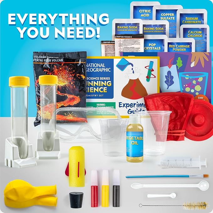 National Geographic Chemistry Set with 45 Experiments for Kids 8-12 | Volcano Eruption, Geyser and Rocket Activities, Hands-On Chemical Reactions, STEM Projects, Science Kit, Birthday Gift