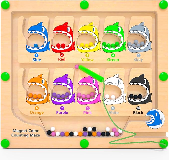 Magnetic Color & Number Maze, Montessori Counting Matching Toys, Wooden Magnetic Maze Board, Montessori Toy Fine Motor Skills Toys for 3 4 5 Years Old Preschool Learning Activities