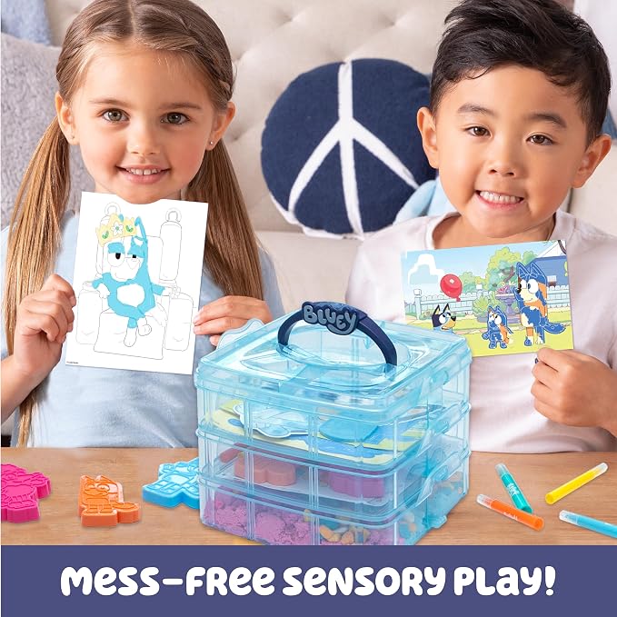 Bluey Stackable Sensory Case, Reusable Sensory Bin with Stickers, Sensory Play Sand Bags, Coloring Activities, Toddler Activities, Sensory Toys, Sensory Toys for Toddlers 1-3