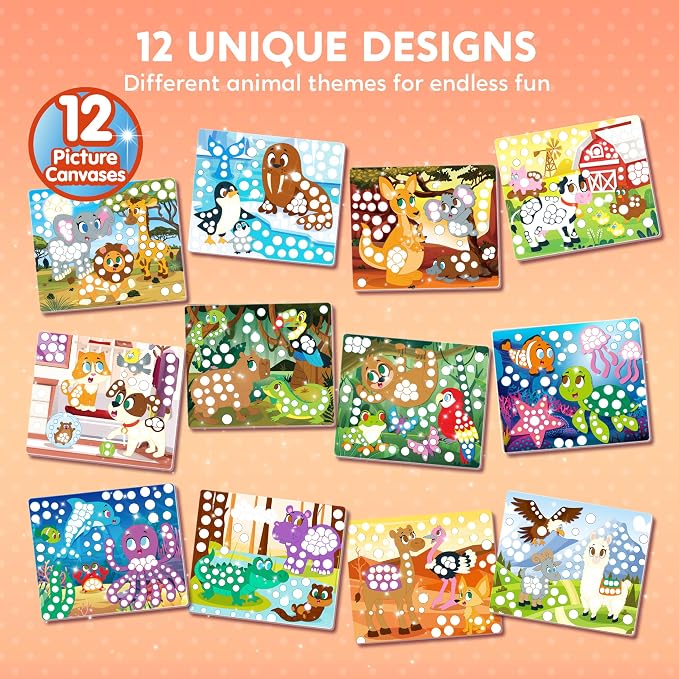 Klever Kits Dot Art Kit for Kids, No Mess Sticker for Kids 3-7, Craft Kits, DIY Creative Activity, Travel Toy, Birthday Gifts for Boys Girls (Animal)