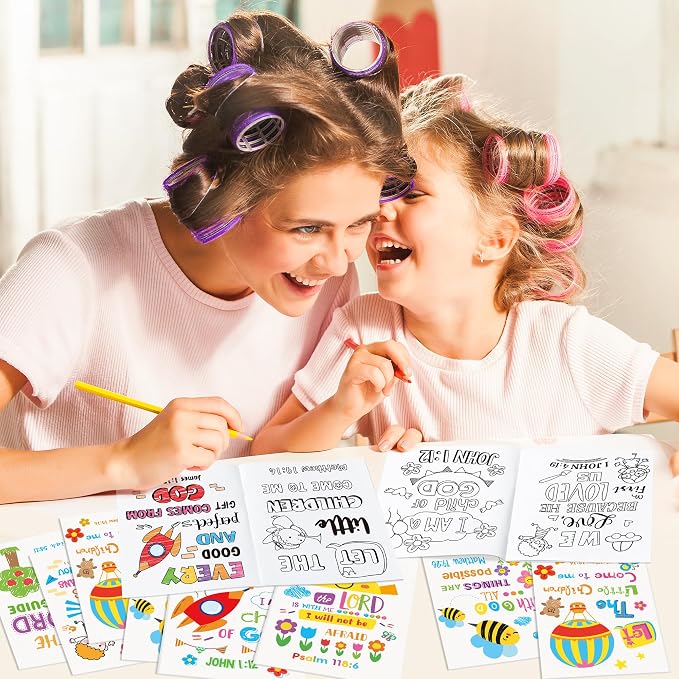 Dvbonike 48Pcs Religious Coloring Books Bible Verses DIY Color-in Pages | Drawing Booklet Bulk, Christian Theme Artwork, Holiday Activity, Sunday School Supplies, Classroom Reward, Party Favor, Gift