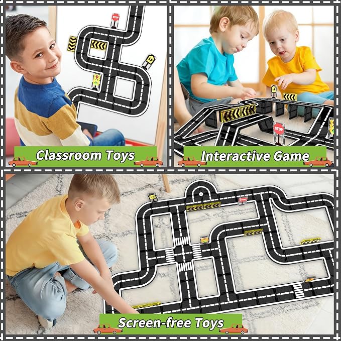 Goodtiles Magnetic Tiles Road Set, STEM Magnetic Building Blocks for Kids Ages 3-5 4-8 5-7, Preschool Learning Sensory Kids Toys for Kids Birthday