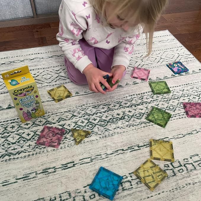 CreateOn Crayola Easter Magnetic Tile Set - STEM & Montessori Building & Educational Toys for Kids, Easter Basket Stuffer Toys for Boys and Girls Ages 3+, 14-Piece Set