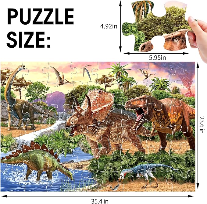 Jumbo Floor Puzzle for Kids,48 Piece Swamp Dinosaur Jigsaw Puzzle Ages 3-8 | Thick Cardboard Swamp Dinosaur Puzzle for Preschool Learning, Toddlers Ages 3-8, 35x24 in Completed,Gift for Boys and Girls