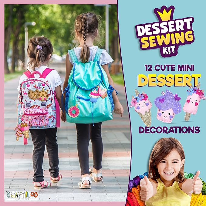 Dessert Sewing Kit for Kids Ages 8-12 - 12 Pre-Cut Felt Plush Treats