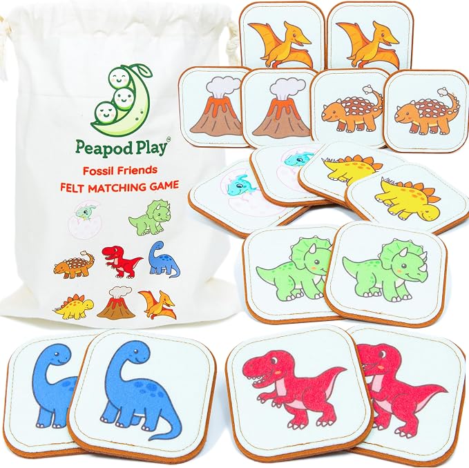 Felt Dinosaur Matching Game for Toddlers – Dino Memory Game & Flash Cards – Soft and Safe for Ages 1+ – Montessori Preschool Learning Activity – Educational Dinosaur Toy for Girls & Boys