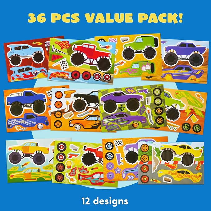 JOYIN 36 Sheets 9"x6" Make a face Stickers for Kids, Make Your Own Monster Truck Stickers, Crafts Birthday Party Favors, Goodie Bags Classroom Activities