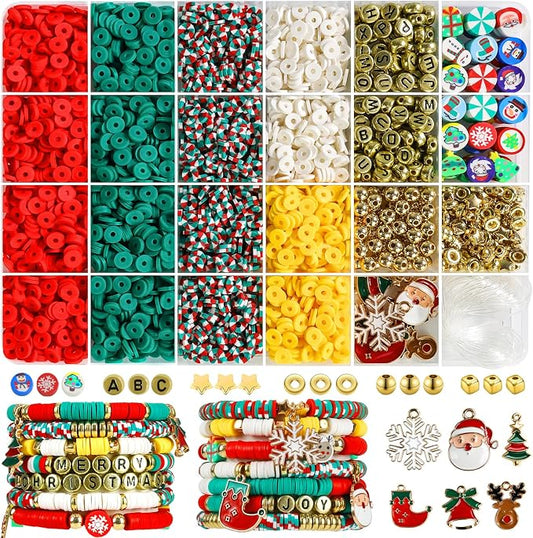 Redtwo Christmas Clay Beads Bracelet Making kit | 3000 Pcs Clay Beads Christmas Crafts Decorations Charms for Jewelry Making, Gifts for Teen Girls Age 6-12