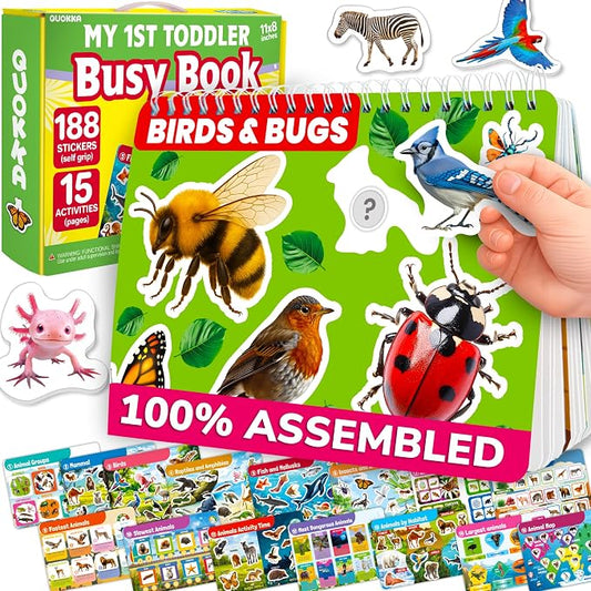 Montessori Busy Book for Kids Ages 4-8 — My Preschool Toddler Busy Book 3-5 | Velcro Pre K Toddler Learning Busy Book for Homeschooling — 15 Kids Educational Animal — 15 Activities with 178 Elements