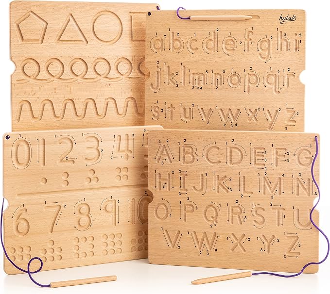 Learn to Write: Wooden Letter Tracing Board Set Ages 3-5 | Deep Grooved Handwriting Practice, Montessori toys for 3+ year old, alphabet and number tracing set with arrows