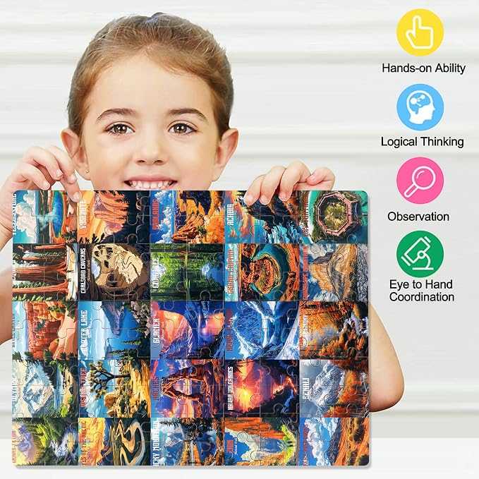 LELEMON Nation Park Jigsaw Puzzles in a Metal Box 100 Pieces World Park Jigsaw Puzzle for Adults Kids Ages 4-8 Children Learning Educational Puzzles Toys