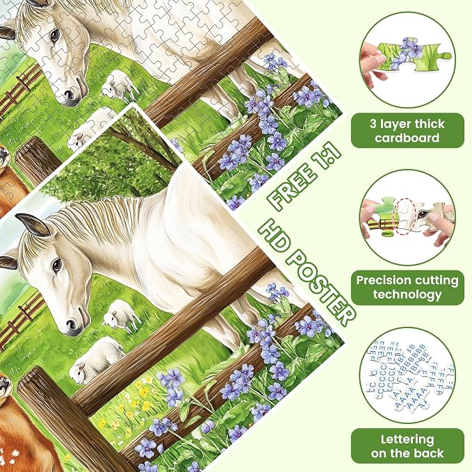 300 Pieces Puzzle for Adults Deer Jigsaw Puzzle Farm Horse Puzzles for Kids | Animal Pet Lover Challenging Puzzles for Kids Ages 8-10 Friends Family Activity Game Nights Gifts 20.5x15IN