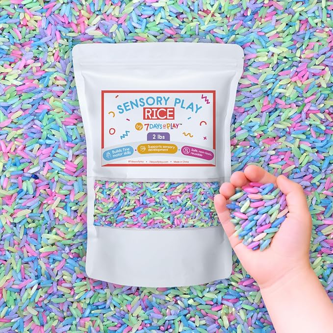 Pastel Rainbow Sensory Play Rice for Kids, 2 lbs – Spring-Themed Sensory Bin Filler for Scooping, Pouring, Sorting & Creative Play – Perfect for Sensory Tables & Fine Motor Play – Ages 3+