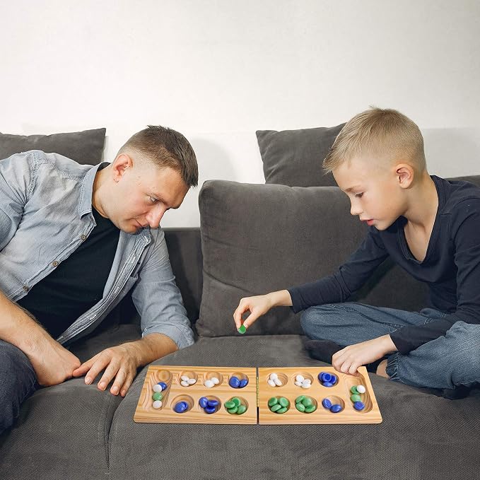 Hi Q Mancala Board Game, 2 Player Classic Strategy Table Games for Kids & Adults - Wooden Folding Board, 48 Marbles - Ages 6+