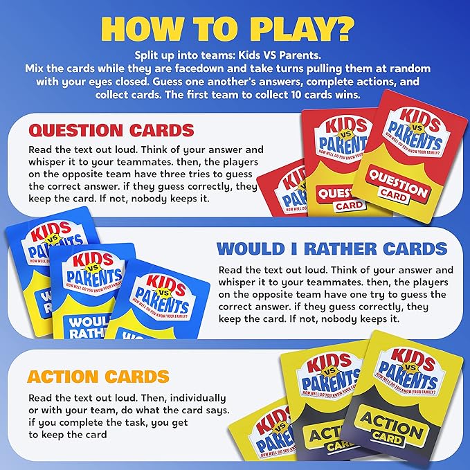 Kids VS Parents – A Hilarious Family Game with Conversation Starters & Fun Challenges – Card Game for Kids, Teens & Adults | Perfect for Game Night, Travel, or Gifts