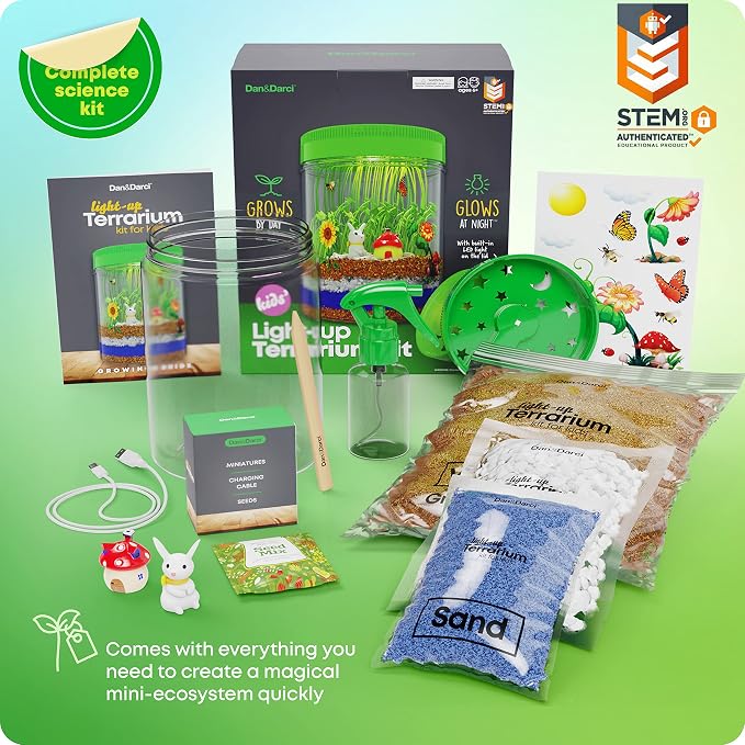 Light-Up Terrarium Kit for Kids - STEM Science Kit - Educational DIY Toy | Birthday Gift for Boys & Girls - Craft Project Idea for Ages 6 7 8 9 10 11 12 Year Old - Craft for Boys