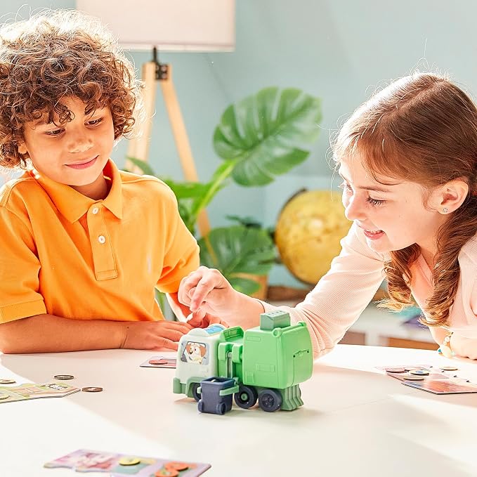 Bluey Rubbish Run Game - Family Board Game, Ages 4 Toys | Preschool board games with spinning barrel, dump lever, and surprise truck spill action