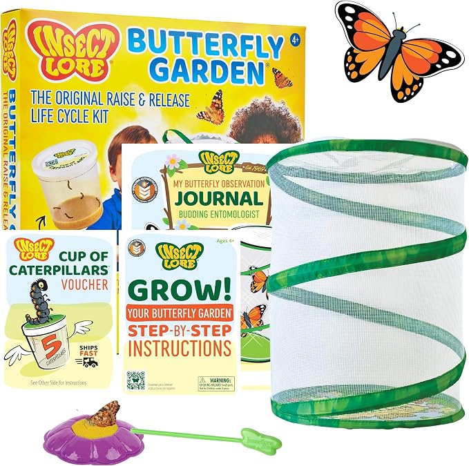 Insect Lore Raise and Release Butterfly Garden Kit – Caterpillar Habitat with redeemable Voucher – STEM-accredited Butterfly Growing Kit for Kids, Classrooms, and Homeschool Learning (Pack of 12)