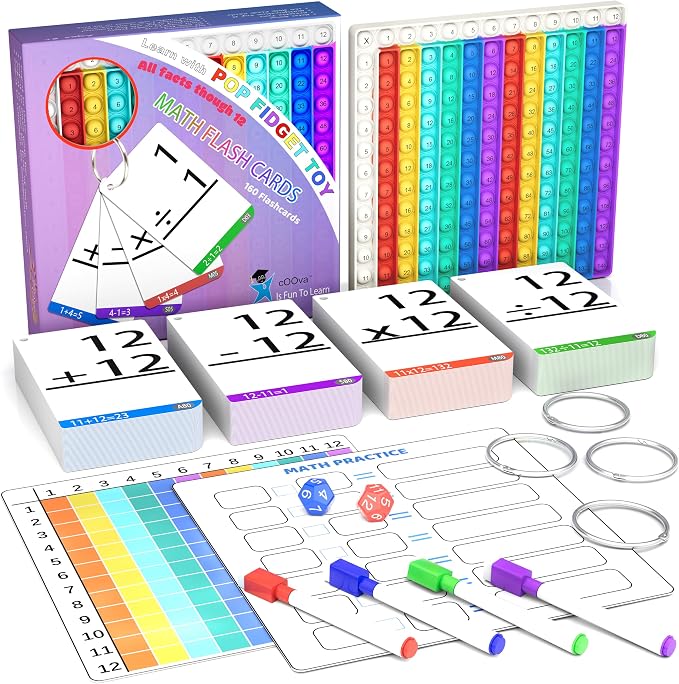 Math Games for Kids - Math Flash Cards - Interactive Practice Kit Pop It Practice with Addition, Subtraction, Multiplication & Division - Ideal for Learning and Skill Building - Ages 4-8