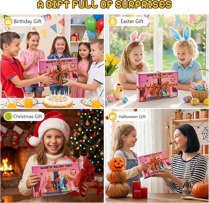 200PCS Magnetic Blocks, Magnetic Building Blocks, 0.78in Magnetic Building | STEM Game Stacking Toys for Kids, Birthday Gifts for Boys and Girls Age 3+ Years Old