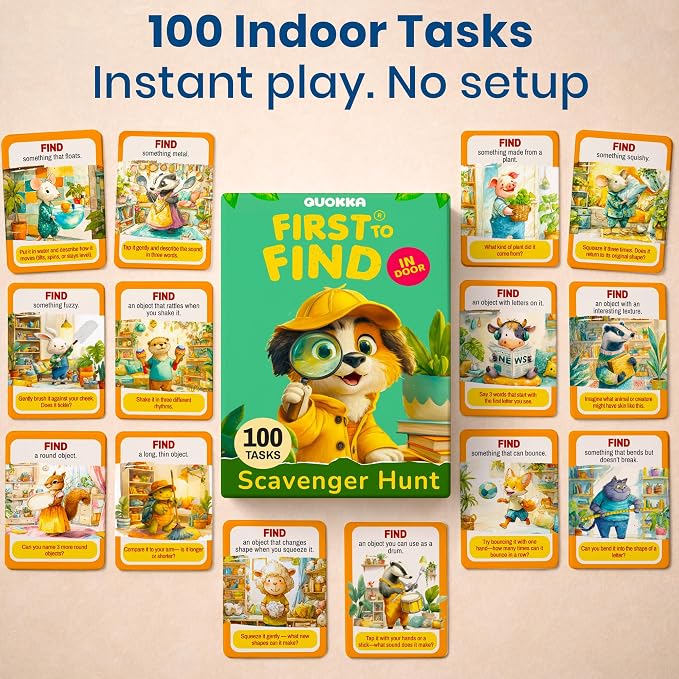 Scavenger Hunt Game for Kids Ages 4-8 and Family - Educational Card Game | Indoor Adventure Card Set with 100 Tasks for Rainy-Day Play, Home & Classroom Learning Activities