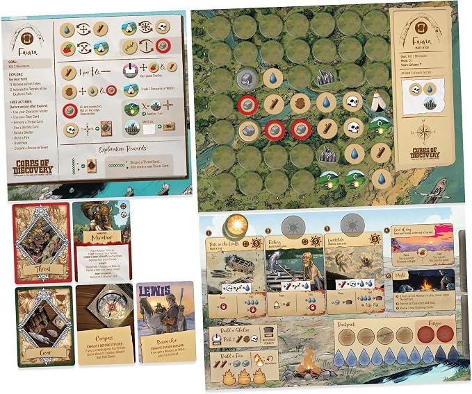 Corps of Discovery Cooperative Adventure Board Game | Unique Sliding-Map Exploration, Based on the Manifest Destiny Graphic Novel, 20 Maps Included, 1-4 Players, 45-75 Minutes