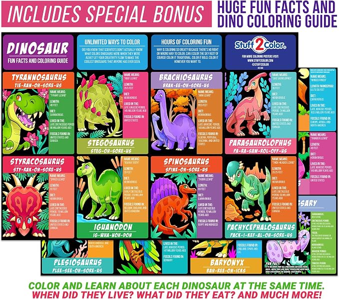 Super Pack of 18 Fuzzy Velvet Coloring Posters (Dinosaurs Edition) - Arts & Crafts for Boys and Girls - Great for After School, Travel, Quiet Time, Group Activities, Family and Coloring with Friends