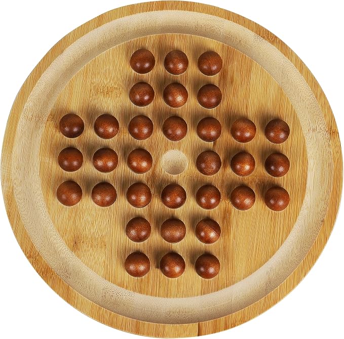 TOWO 2-in-1 Solitaire Labyrinth Board Game, Marble Maze Balancing Toy | Includes 25 cm wooden board and marbles; one-player strategy and balance game with peg solitaire puzzle and maze, age 6+