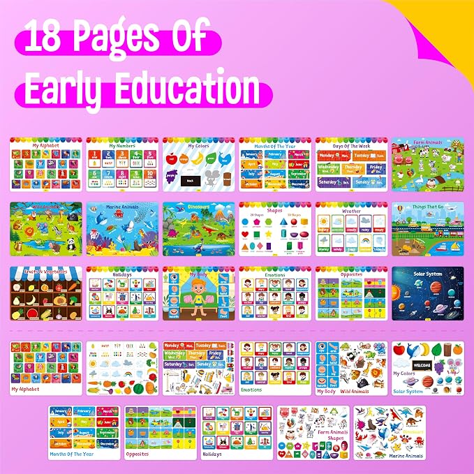 Preschool Busy Book, 30 Different Themes Activities Book, Montessori Learning Toy Educational Tool for Alphabet/Numbers/Color/Shapes/Animals/Weather/Holidays -Autism Sensory Toys for Boys & Girls