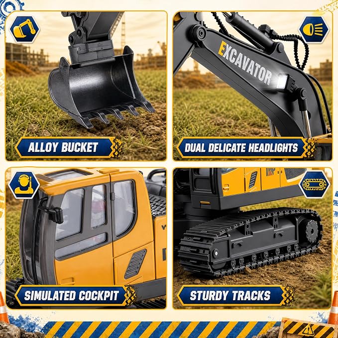 Remote Control 3-in-1 Excavator Toys, 13 Channel 1:20 RC Construction Truck | 680°Rotation, RC Car Digger Vehicles Toys, Christmas Birthday Gifts for 3 4 5 6 7 8 9 10 11 12 Year Old Boys Girls Kids