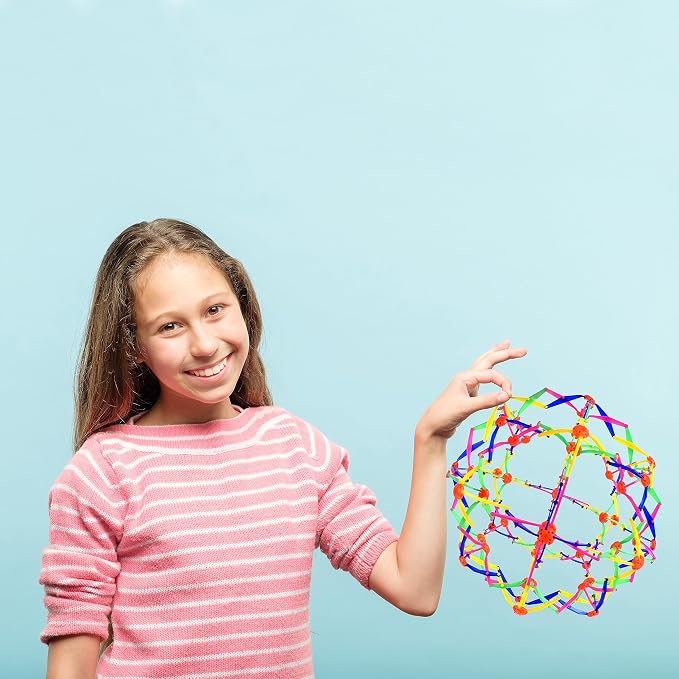 Sunny Days Entertainment Nucleus Expandable Ball - Breathing Toy - Ages 3+ | 5.5-10 in Diameter, Plastic Construction, Rainbow Geometric Design, Concentration And Dexterity, Manual Hand Powered
