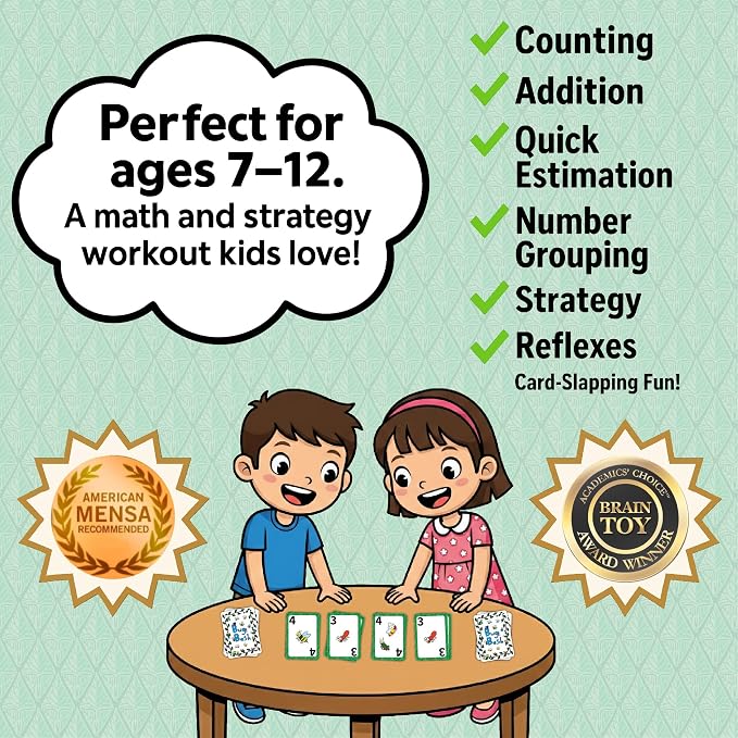 Award-Winning Kids Card Game Ages 7-12 | Fast-Paced Card-Slapping Game | Bug Bash Quick-Counting, Bug-Slapping Card Game Fast, Fun, and Frenetic | Kids Brain Game 2-4 Players | Bug Gifts
