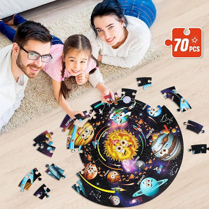 SYNARRY Large 70 Piece Solar System Floor Puzzle for Kids Ages 4-6 | Jigsaw Puzzle for Kids Ages 4-8, Space Planet Astronaut Toys, Educational STEM Learning, Screen-Free Play, Birthday Gifts