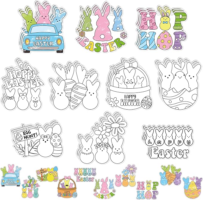 X1zuue 30Pcs Easter Ghost Color Your Own Magnets Art Craft Kits for Kids | Happy Easter Bunny Blank Coloring Magnets for Spring Holiday Party School DIY Activities Fridge Whiteboard Decor Supplies