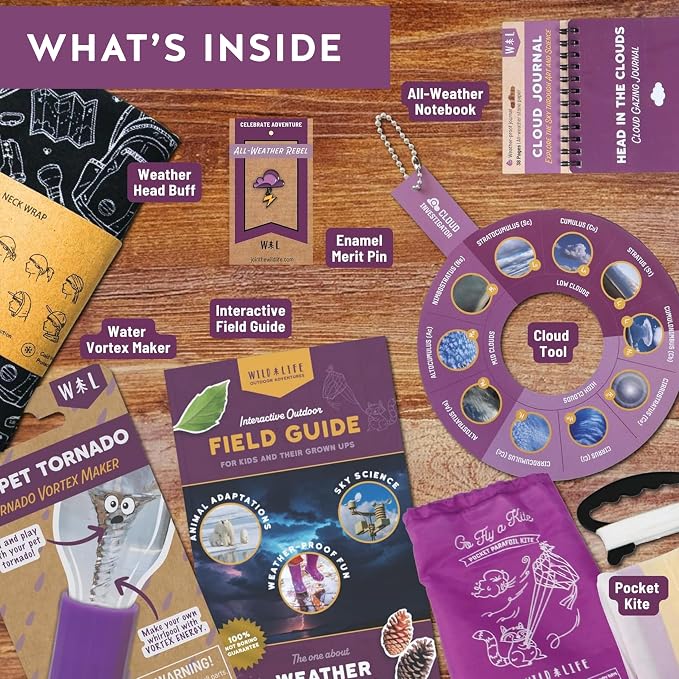 All-Weather Rebel Climate Science Kit, Ages 8+ | Includes a field guide, pocket kite, cloud journal, vortex maker, pin and head buff, a hands-on STEM exploration toy set