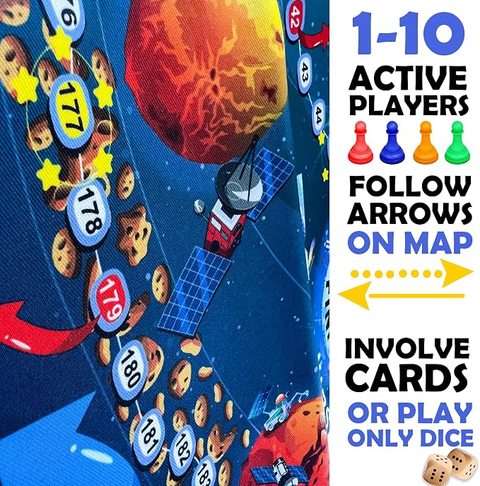 QUOKKA Space Board Game for Kids 8-12 - Learning Family Game for Teens and Adults - 130 Question Cards - Top Facts - Play Indoor & Outdoor - Educational Solar System Toy for 6 10 Year Olds
