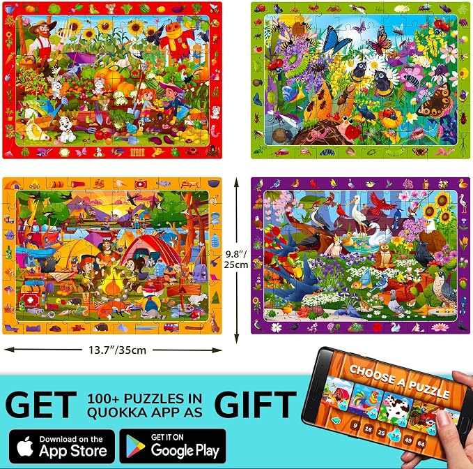 Puzzles for Kids Ages 6-8 - 4 x 60 Piece Jigsaw Kids Puzzles Ages 4-6 | Search & Find Kids Puzzles Ages 5-8 - Animals and Bugs - Educational Learning Gift for Toddlers 3 Year Olds