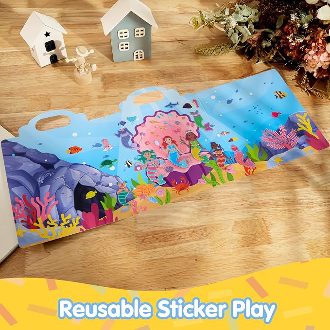 JOYIN Mermaid Dress-Up Reusable Sticker Book for Toddlers, 3D Sticker Book for Kids 3 4 5, Travel Essentials, Airplane Activity Toys, Crafts Gifts, Birthday Gifts