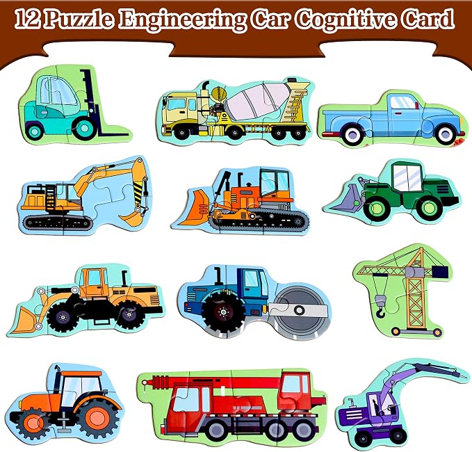 Magnetic Puzzles for Kids Ages 3-5, Travel Toddler Excavator Puzzle Toy | Refrigerator Magnet Game for Ages 4-6, Learning & Birthday Gift for Boys, Car Airplane Road Trip Quiet-Time Activity Toys
