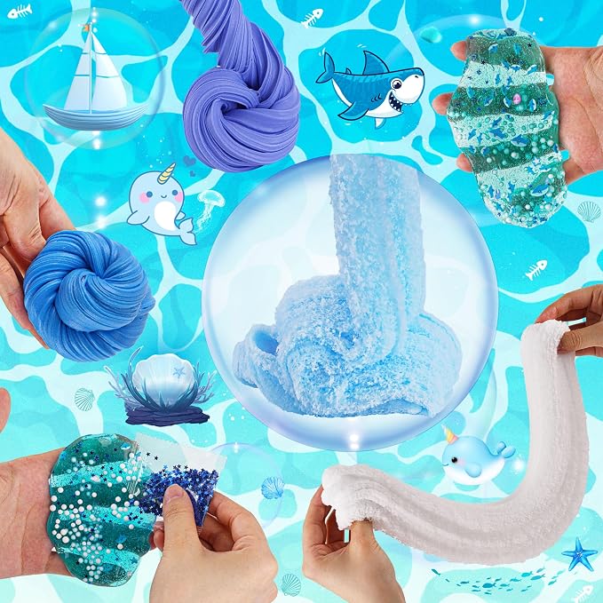 6-Pack Blue Slime Kit for Kids, Butter Cloud Squishy Birthday Gift Set | Party favor, goodie bag stuffer, Easter basket filler and sensory slime toy for boys and girls ages 4-10