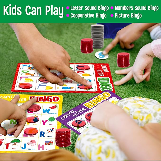 SpriteGru Alphabet Bingo Game, Uppercase/Lowercase/Number Bingo Game ABC and 123 Bingo Board Game for Kindergarten and Preschool Kids 4-8, Perfect for Classroom & At Home