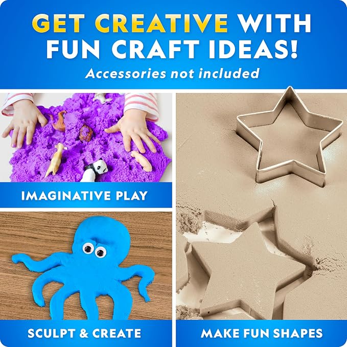 National Geographic Moon Sand 6 Lb. Sensory Play Set with Castle Molds | Blue, Purple & Natural Colors, 2 Lbs. Each, No-Mess Sensory Activity, Indoor Play, Moldable Texture, Creative Building
