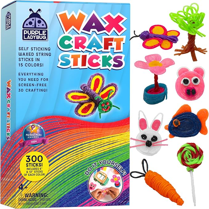 Wax Craft Sticks for Kids 300 PCS in 15 Colors, Mess-Free Sensory Craft | Reusable Bendable Wax Sticks, 6 in and 12 in Lengths, Non-Toxic, Screen-Free Road Trip and Airplane Travel Toy, Ages 4+