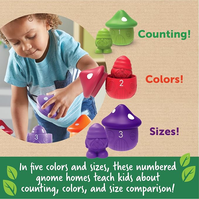 Learning Resources Peekaboo Gnome Homes | Sorting Toys for Toddlers, Color Sorting Toys, Toddler Counting Skills, Fine Motor Skills, Montessori, Kindergarten Counting