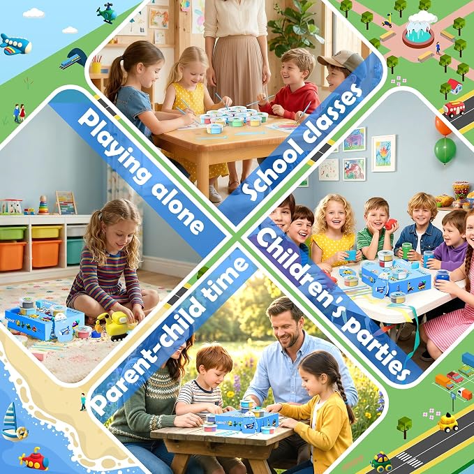 Aestd-ST Air Dry Clay Kit -Traffic Theme, Modeling Clay for Kids | DIY Magic Clay with Sculpting Tools and Tutorials, 12 Boxes Molding Clay, Soft & Non-Sticky, Arts and Crafts Gift for Kids