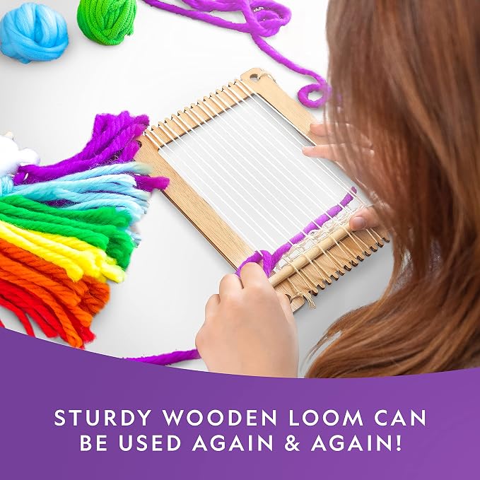 National Geographic Wooden Loom Weaving Arts and Crafts Kit for Kids | Weaving Loom for Kids, Colorful Yarn, 3 Easy Designs, Step-by-Step Weaving, Fine Motor Skills, Creative Craft Activity