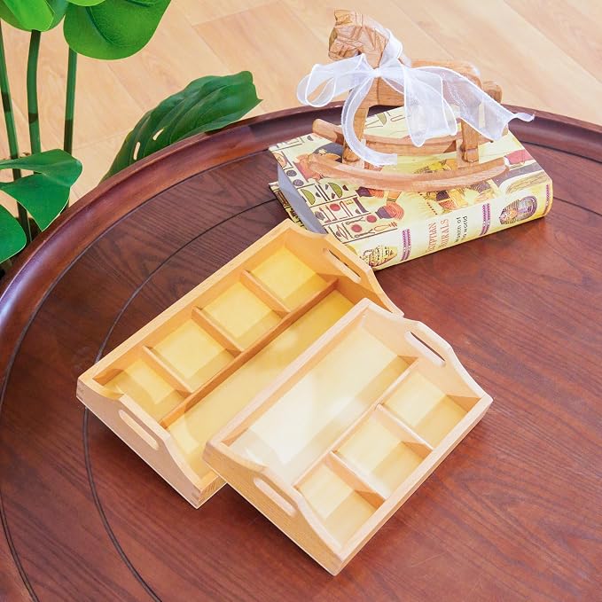 Montessori Preschool Toys for Kids 3+ - Practical Life Skills Set with Wooden Tools, Dressing Frames & Cleaning Kit - Educational Learning Materials for Toddlers (4 Compartment Sorting Tray)